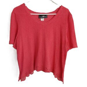 VTG 80's Molly Mallow Blouse Size 14 Cropped V-Neck Pullover Short Sleeve Coral